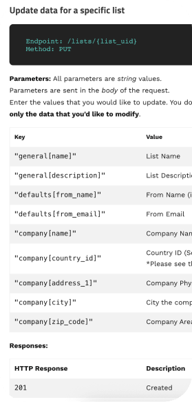 API features screenshot